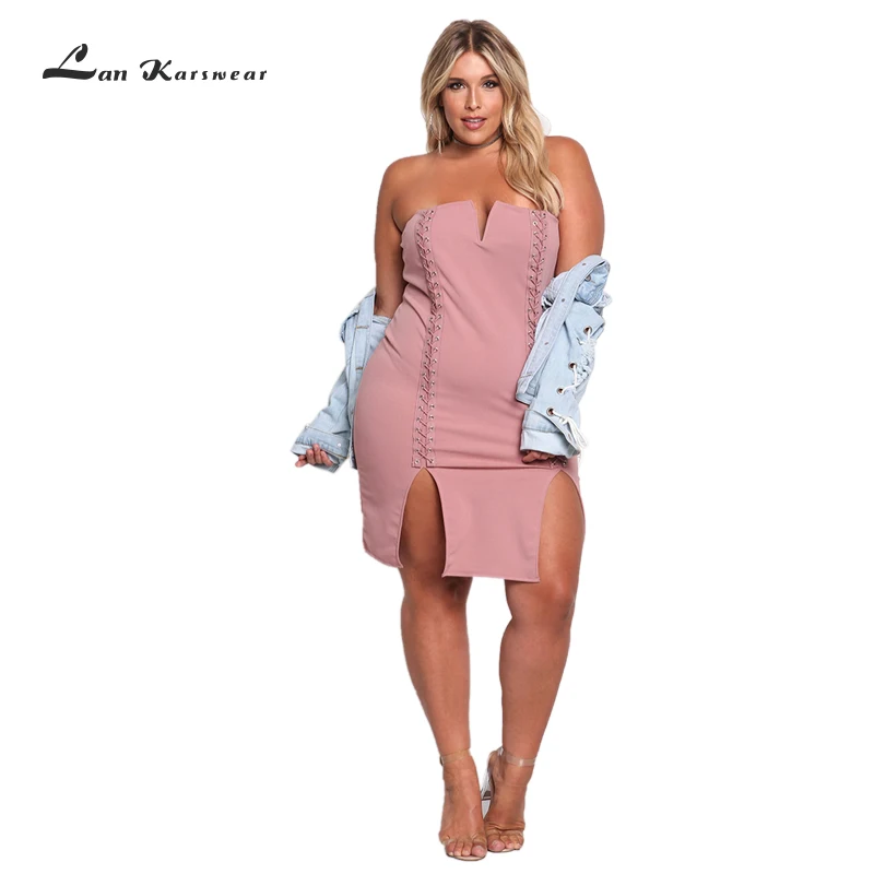 Lan Karswear 2018 летнее облегающее платье без бретелек сексуальное Клубное размера