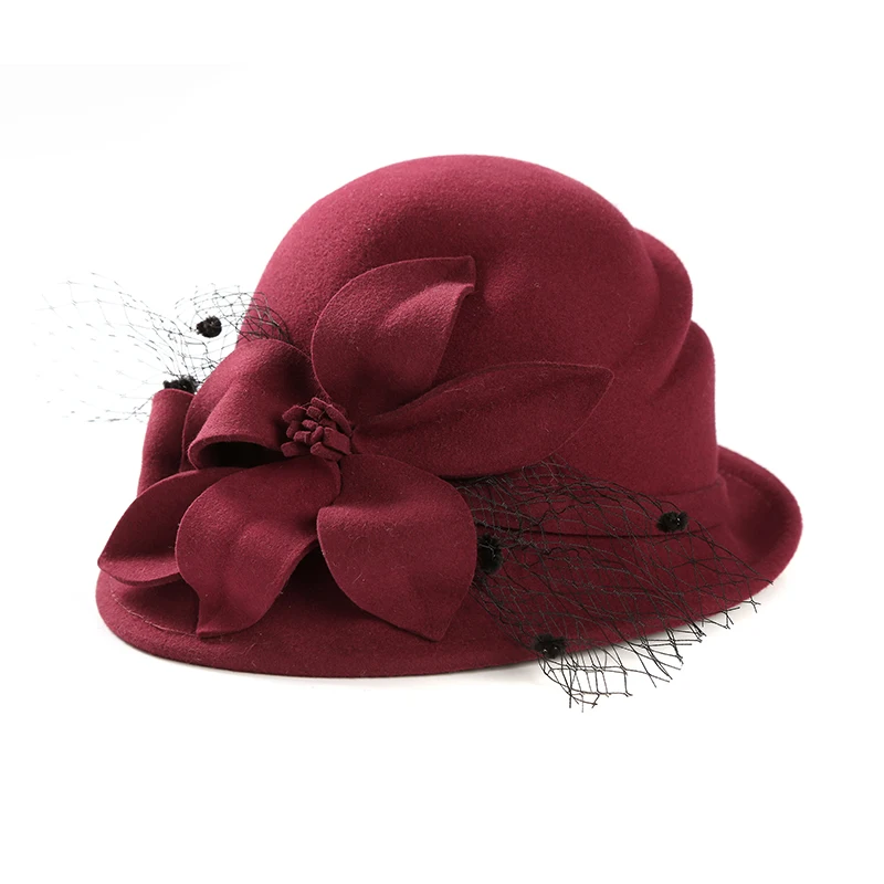 ZJBECHAHMU модная новая однотонная винтажная элегантная шерстяная шляпа с цветочным