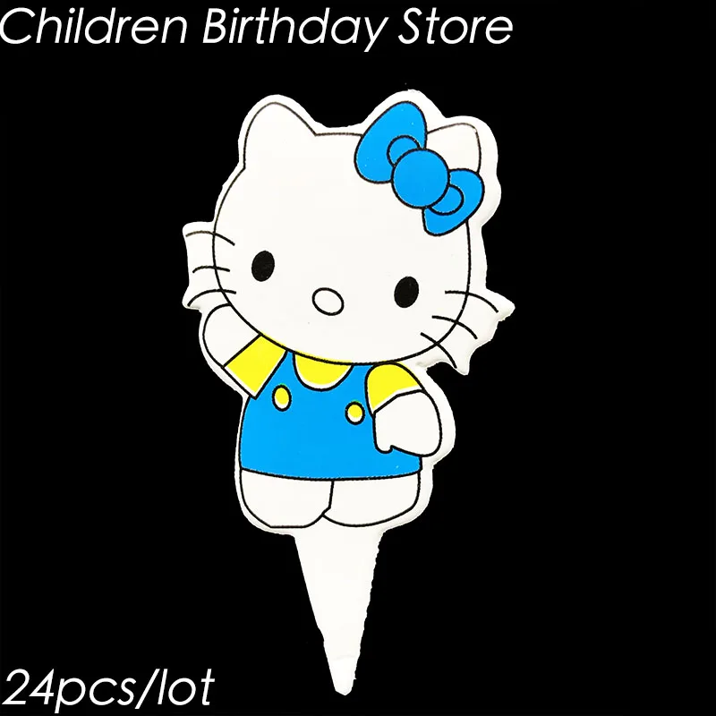24 шт./лот kitty мышь тема торт Топпер kitty мышь тема День Рождения украшения hello kitty кекс украшения