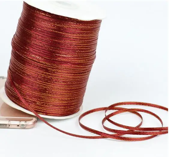 wine red 50 ярдов 1/8 ''(3 мм) Золотая белая лента высокого качества корсажные атласные ленты для упаковки подарков ленты для украшения свадебной вечеринки - Цвет: wine red
