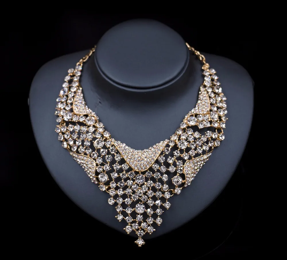 Модные свадебные ювелирные наборы стразы из Дубая свадебное ожерелье серьги для