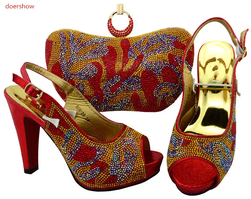 Doershow Новое поступление комплект из туфель и сумочки со стразами Высокое качество