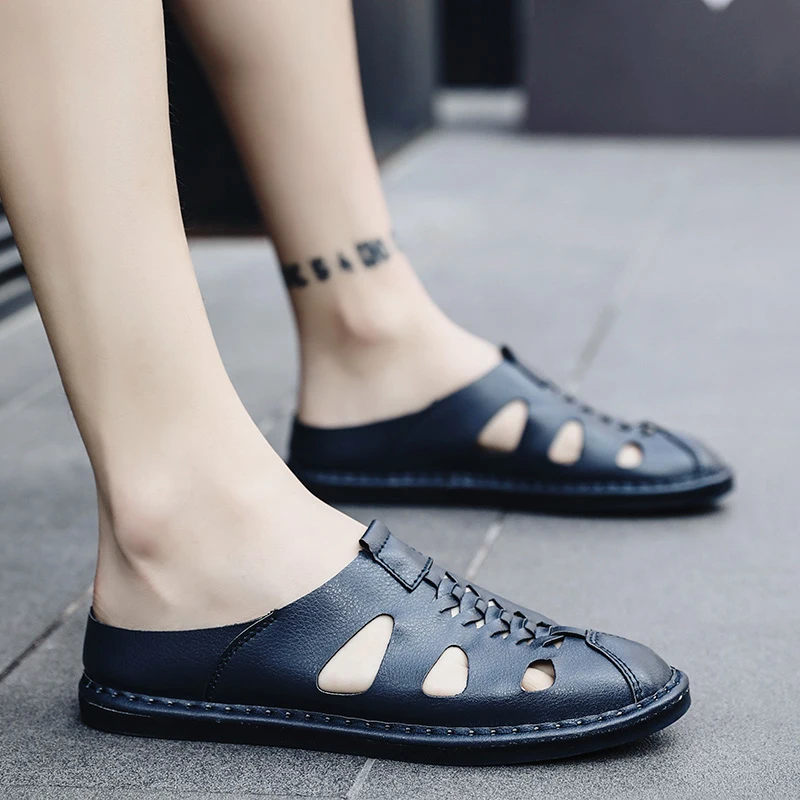 Новинка года; мужские сандалии из натуральной кожи; Мужская обувь; Sandalias Hombre Sandles Sandalet; летние сандалии; большие размеры 38-46 47