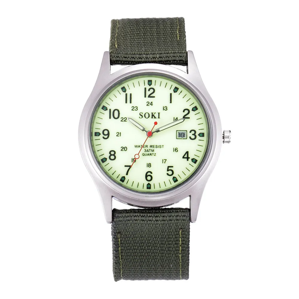 Light green Модные мужские часы для отдыха, военные, с датой, Холщовый ремешок, нержавеющая сталь, Спортивные кварцевые наручные часы, мужские деловые часы, мужские часы - Цвет: Light green