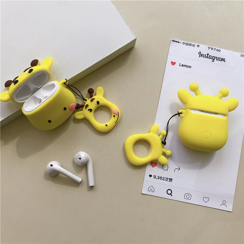 Bluetooth чехол для наушников для Airpods милые аксессуары Защитная крышка Анти-потеря ремешок мультфильм силиконовый уникальный роскошный 3D жираф