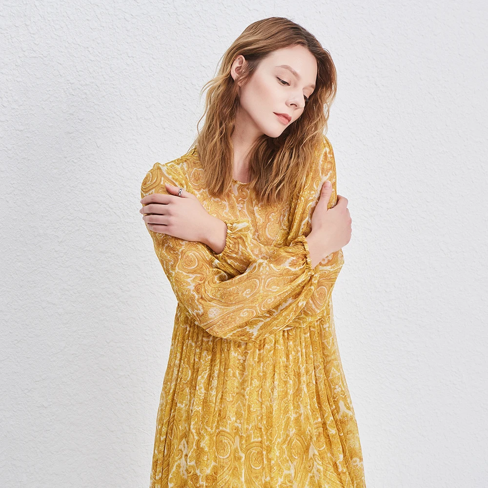 Женское пляжное платье Heydress желтое этническое свободное с длинным рукавом и