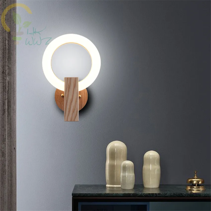 

Modern Minimalist Wood Led Wall Lamp Nordic Bedroom Bedside Aisle living room Ring Led Wall Lights for Home Lighting Fixtures