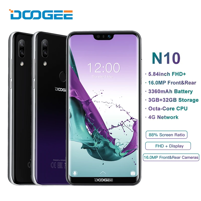 DOOGEE N10 мобильный телефон Android 8 1 3 ГБ ОЗУ 32 Гб ПЗУ Восьмиядерный 5 84 &quotFHD 19:9 дисплей 16