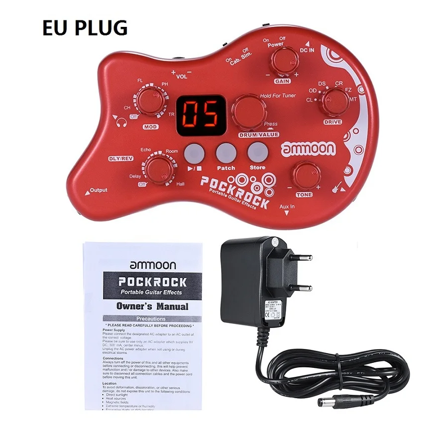 Red x EU Plug Ammoon гитарная педаль мульти-процессор эффектов гитарный эффект педаль 15 эффектов 40 барабанных ритмов Функция настройки гитарные аксессуары - Цвет: Red x EU Plug