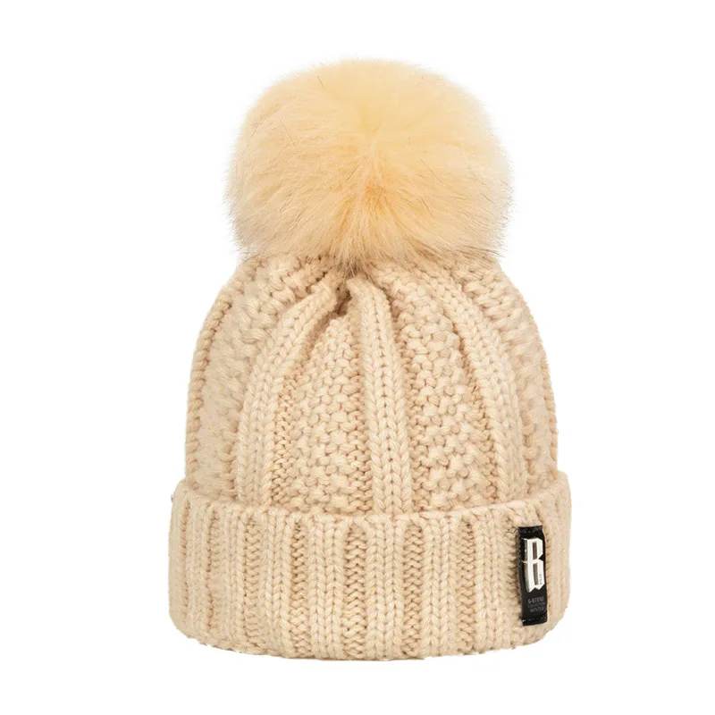 Boomove Мода г. зимние Для женщин шляпа Пипидастр Skullies шапочки зимние модные хлопковые вязаная шапка Шарм Для женщин мягкие шапочки шапки - Цвет: Beige