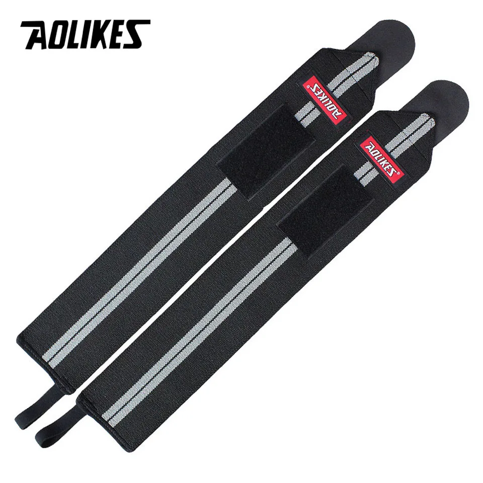 Black with Grey AOLIKES 2 шт./лот браслет для занятий тяжелой атлетикой Спорт профессиональная тренировка руки полосы Powerlifting Бодибилдинг поддержка запястья - Цвет: Black with Grey