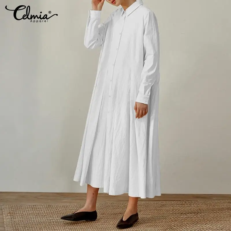 Женское винтажное Плиссированное Платье рубашка Celmia повседневное длинное