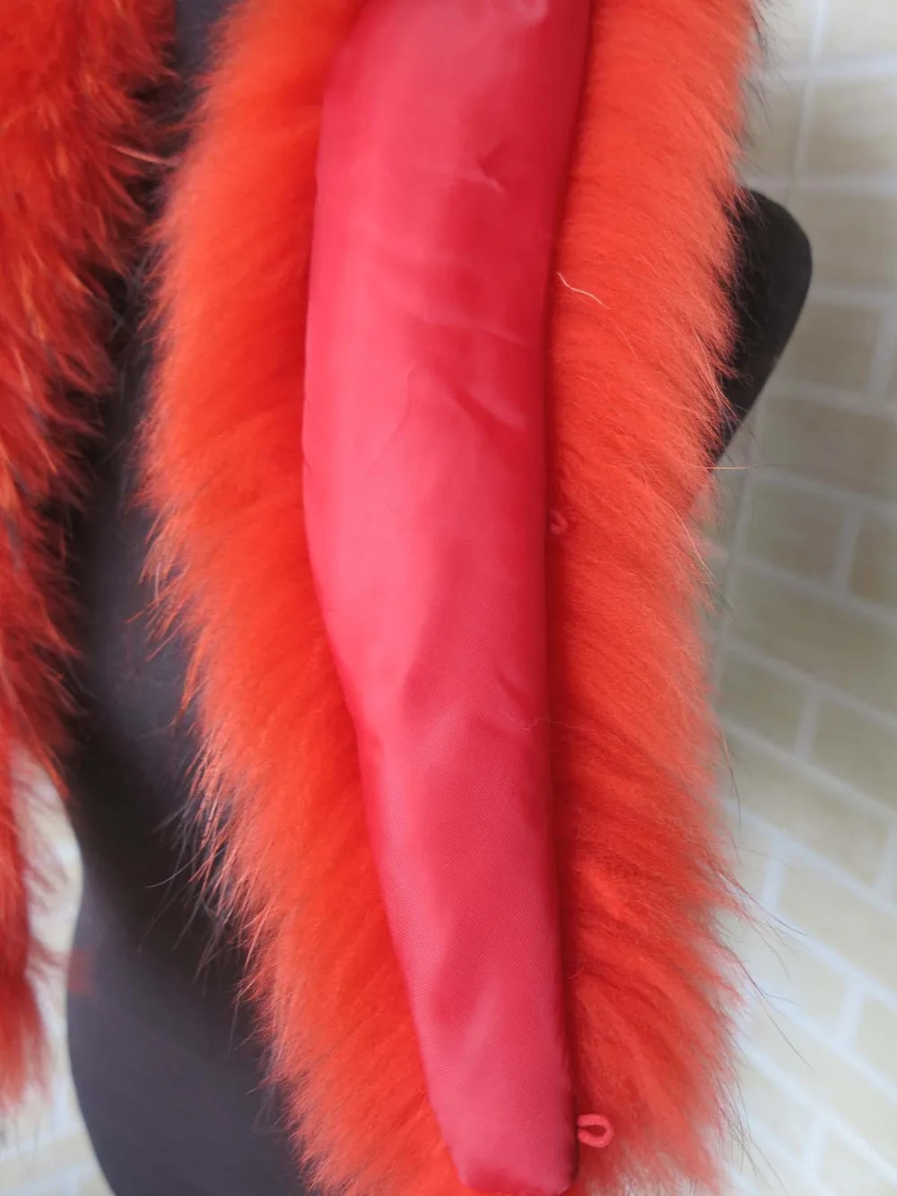 Подлинная вся кожа Orange красный мех енота воротник/меховой шарф/Лидер продаж 95*15