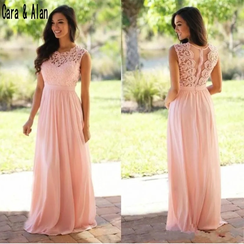 

Elegant Pink Bridesmaid Dresses Lace Wedding Guest Dress Zipper Chiffon Cheap bridesmaids dress Maid of Honor Gowns