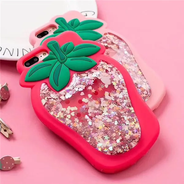 3D чехол с клубничным жидким сыпучим песком и блестками для iPhone X 5 5S SE 6 6S 7 8 Plus