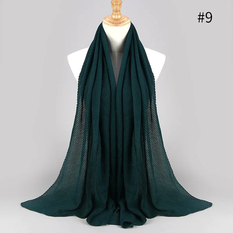 color9 dark green Модный плиссированный Макси-шарф хиджаб с морщинами, элегантная шаль, Простой макси мусульманский хиджаб, женские морщинистые шарфы, шали, мягкий глушитель, 1 шт - Цвет: color9 dark green