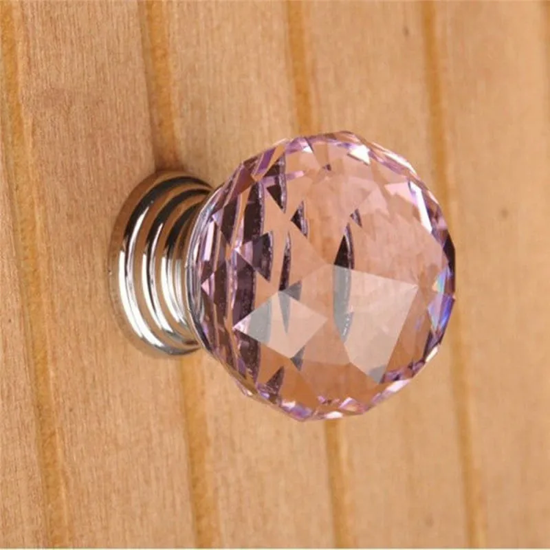 Pink 1 шт. Круглые Хрустальные стеклянные ручки для шкафа, ящика для шкафа, ручки для двери, украшение дома, 6 цветов, дверные ручки - Цвет: Pink
