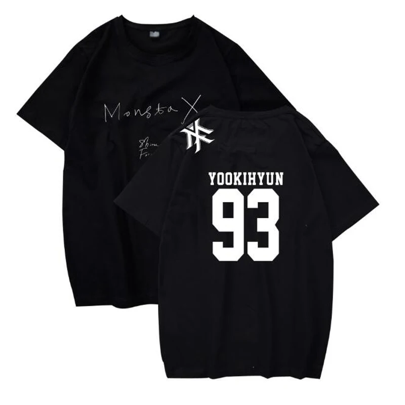 K-POP MONSTA X альбом SHINE FOREVER печатная Футболка Повседневная хлопковая с круглым вырезом с коротким рукавом топы Kpop Harajuku футболка Femme