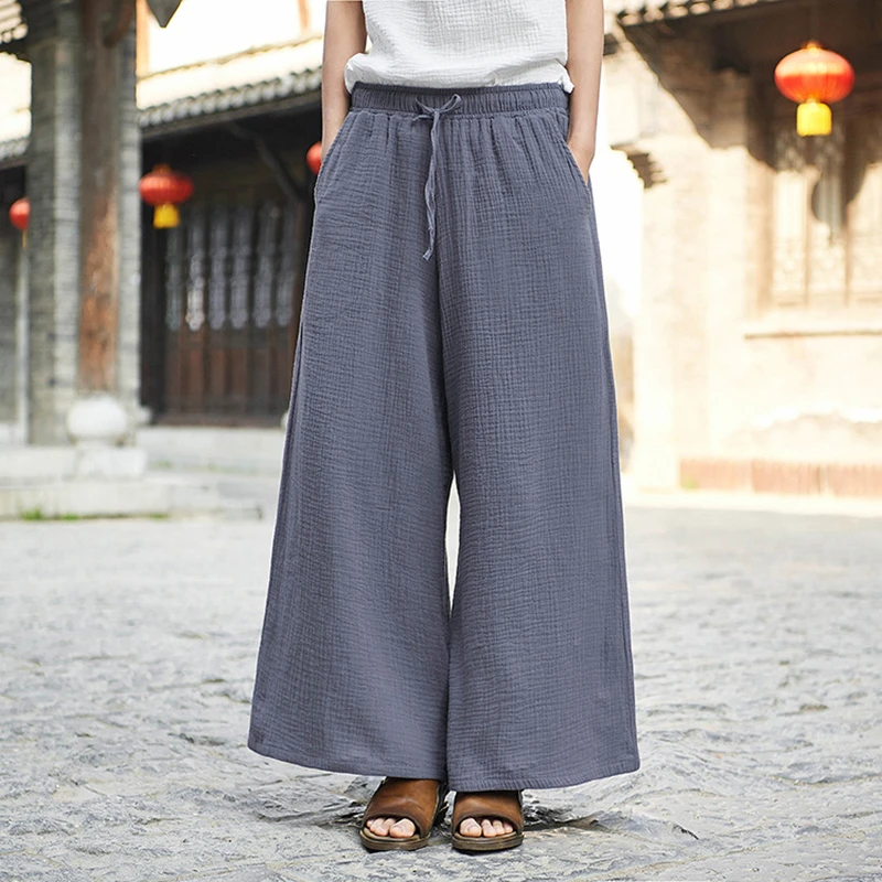 Брюки женские хлопковые льняные с эластичным поясом однотонные карманами|Штаны|