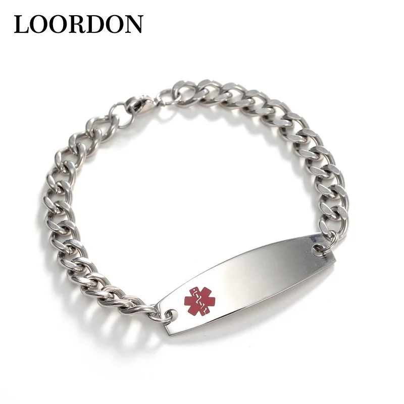 Loordon Нержавеющая сталь Спецодежда медицинская идентификатор оповещения браслет