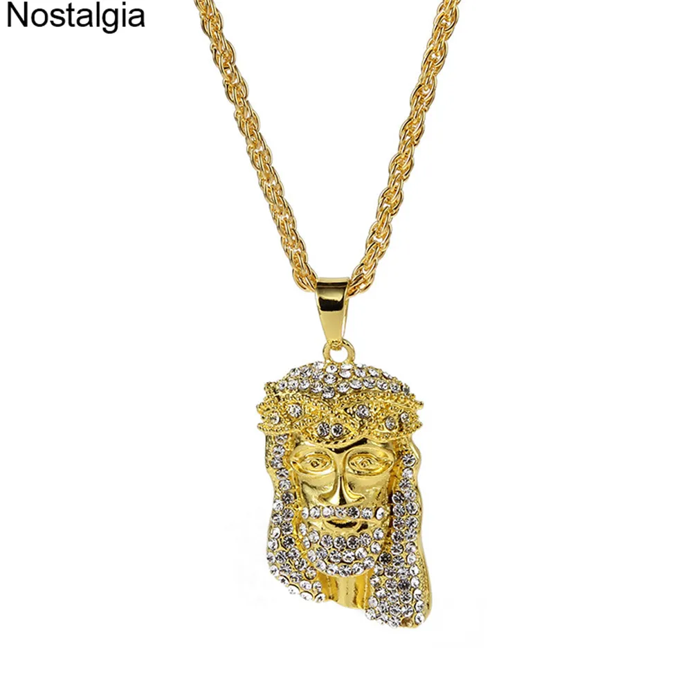 

Nostalgia Jesus Head Pendant Zinc Alloy Metal With Bling Rhinestone Hip Hop Necklace Crystal Religious Christian Jewelry