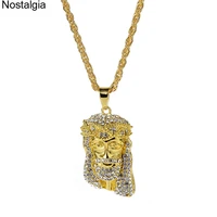 nostalgia jesus head pendant zinc alloy metal with bling rhinestone hip hop necklace crystal religious christian jewelry