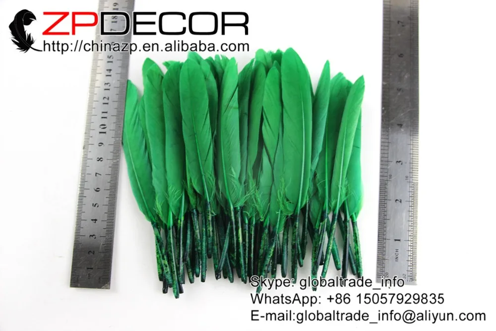 

ZPDECOR Feather 100 pcs/lot 10-15cm(4-6inch) Hand Select Smooth Green Duck Cochettes Loose Feathers