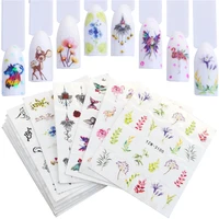 12pcs nail sticker flower elegant watermark slider sets colorful polish decals wraps for manicure nail art accessory