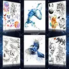 Реалистичная наклейка COKTAK с изображением синего Кита, колибри, птиц, женская, временная наклейка, накладная водостойкая тату для тела, на грудь, шею, татуировка