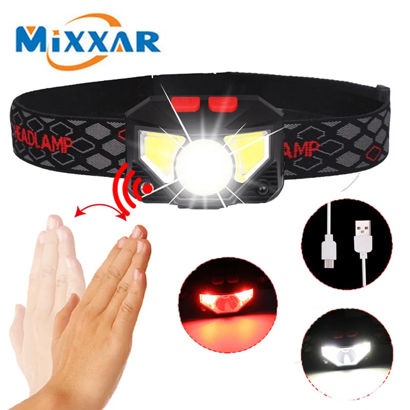 

Dropshipping 5000LM Motion Sensor Inductive LED Headlight Rechargeable Built in battery Head Torch Lamp RED Fishing Light