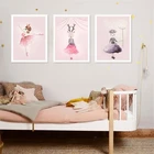 Румяна, розовый кролик, искусство на холсте, детская Настенная картина, декоративная картина, олень, балерина, декор для детской комнаты, девочки