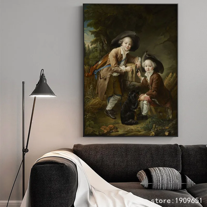 Классические фигурки джентльменов без рамки мальчик пейзаж холст печать