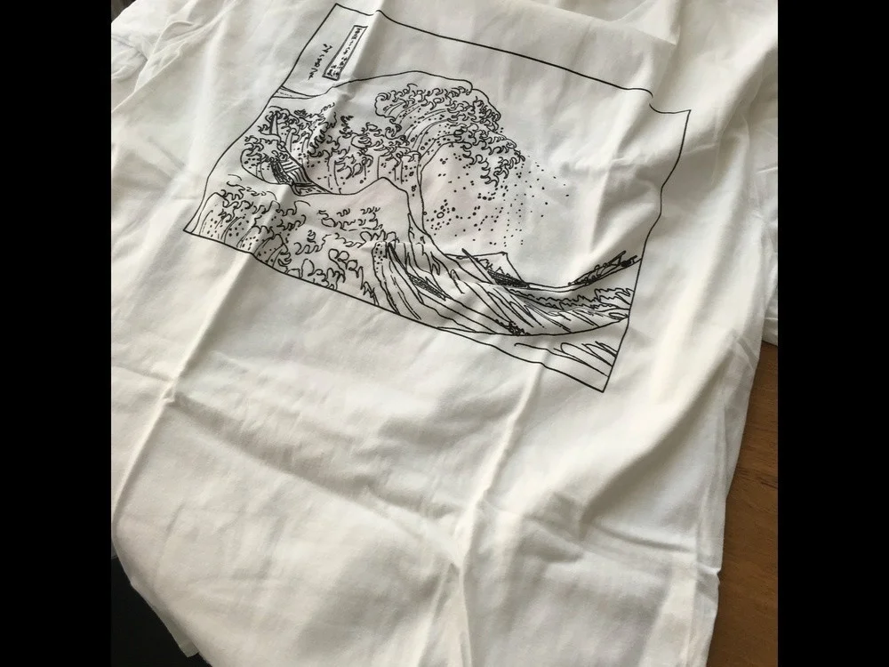 Модная футболка Hjn унисекс в винтажном стиле, модная футболка Hokusai с волнистым контуром, Tumblr, гранж, белая футболка с графическим рисунком, милые летние топы