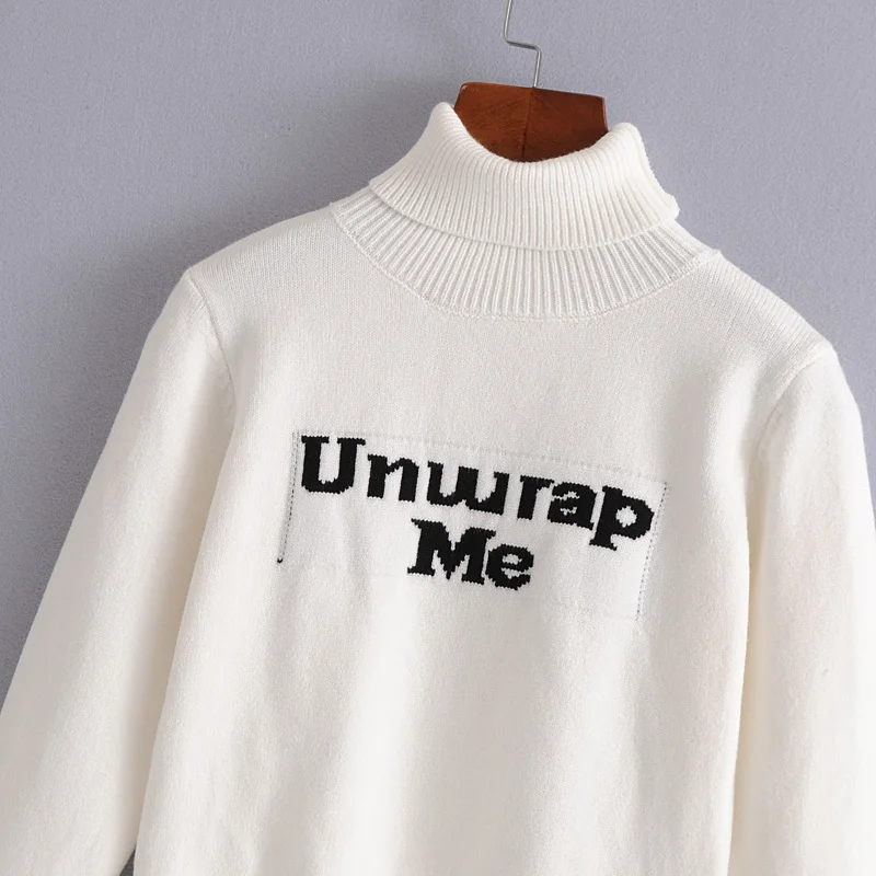 Women Rolled Neck Embroidery Letter Crop Knit Top | Женская одежда
