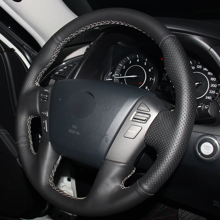 Черный синтетический кожаный чехол рулевого колеса автомобиля для Nissan Patrol 2011-2017
