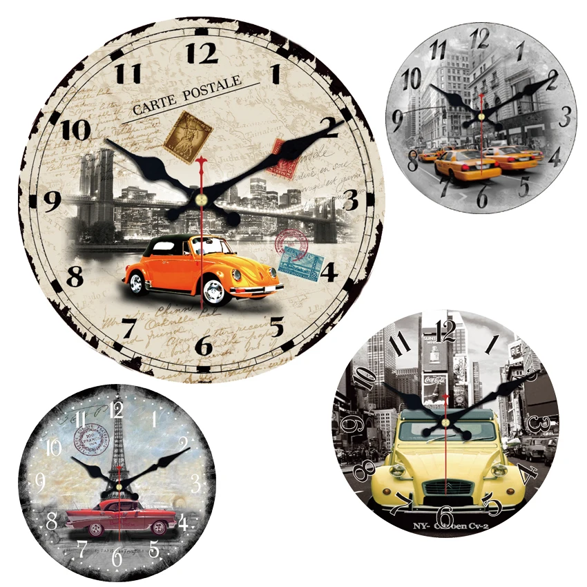 Большие декоративные круглые Настенные часы Парижская башня старый стиль такси