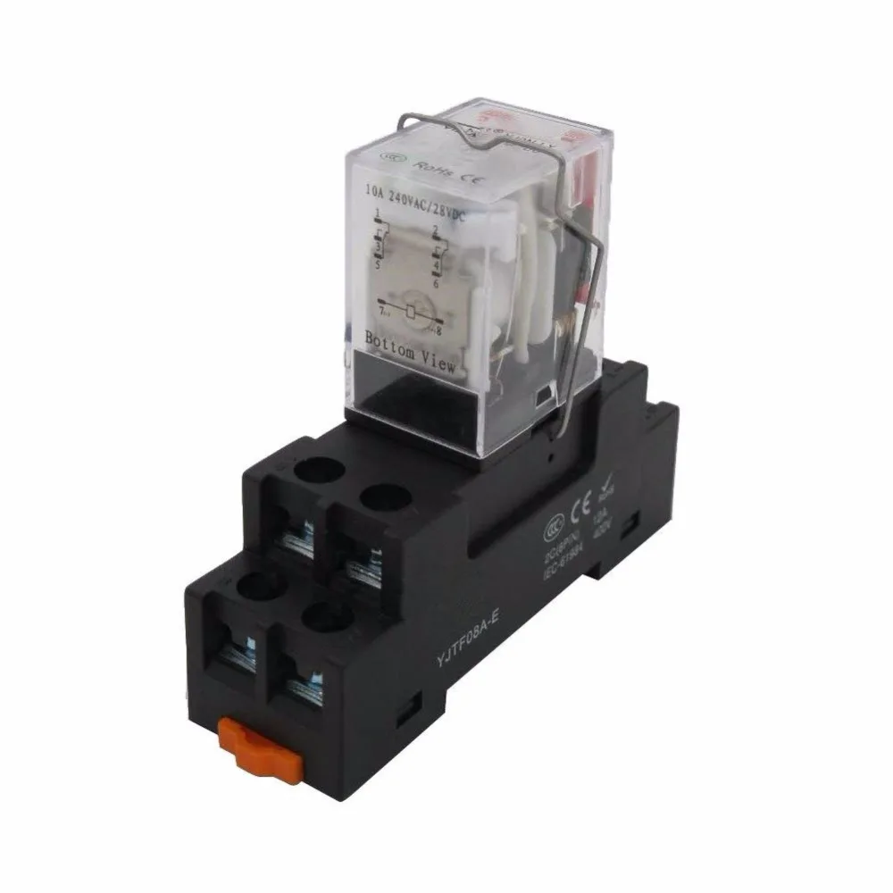 Taiss/DC 12V Coil Electromagnetic Power Relay 10A 2DPT 8 Pins 2NO+2NC LY2NJ with YJTF08A-E Socket Base YJ2N-LY | Обустройство дома
