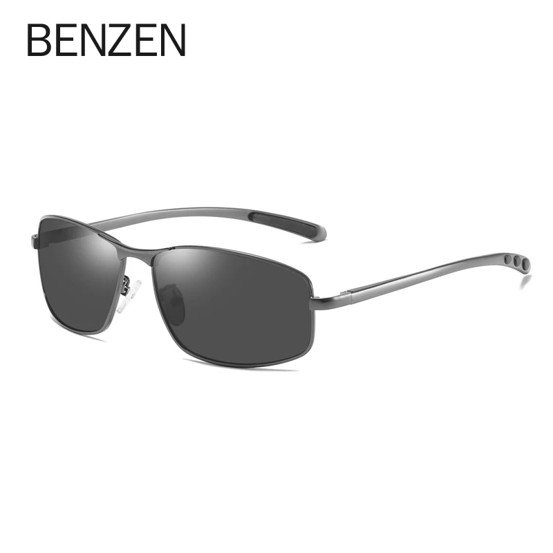 BENZEN, прямоугольные поляризованные солнцезащитные очки для мужчин, Сплав Al-Mg, оправа, солнцезащитные очки, мужские очки для вождения, весенние шарниры, UV400 9376C - Цвет линз: GUN GREY