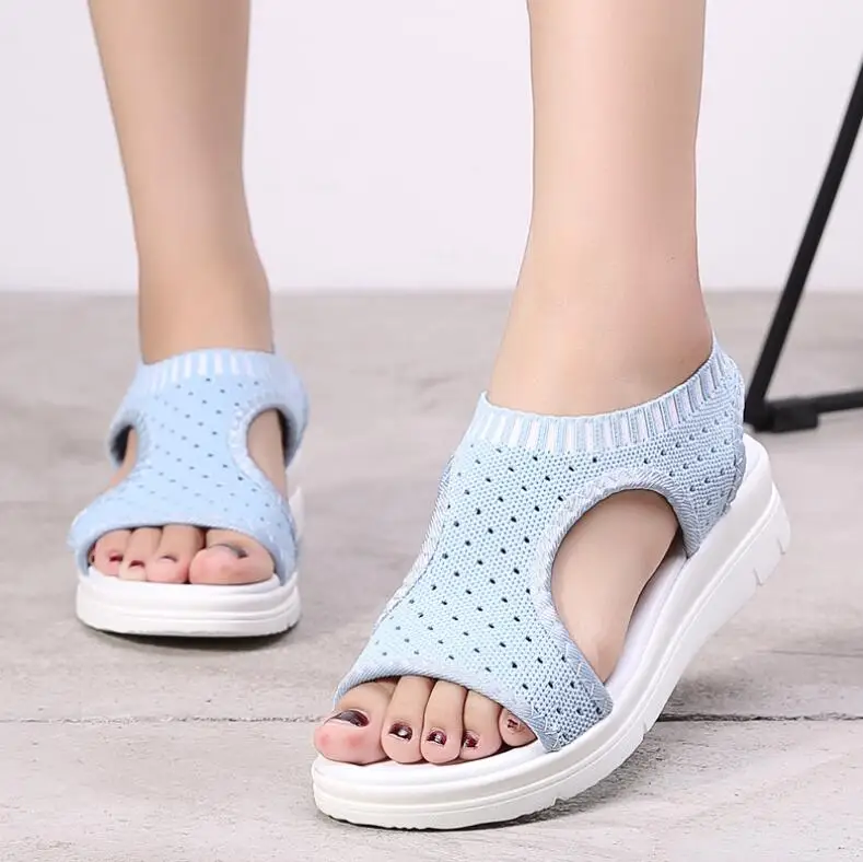 Модные женские сандалии лето 2019 дышащие удобные прогулочные туфли черные на