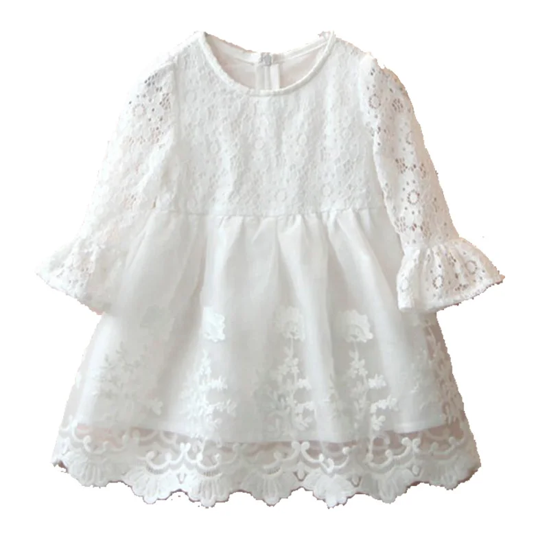 Платье для девочек осеннее детское модное кружевное платье с длинными рукавами
