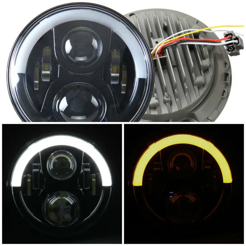 DOT Approved 7Inch Round LED Headlights With DRL Amber Turn Singal Hi/Lo Beam for Jeep Wrangler Angel Eye Rubicon Unlimited | Автомобили и