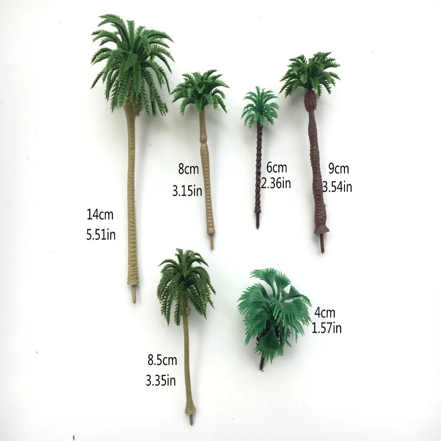 6Piece Miniature Artificial Palm Trees for Ho Train Layout Plastic