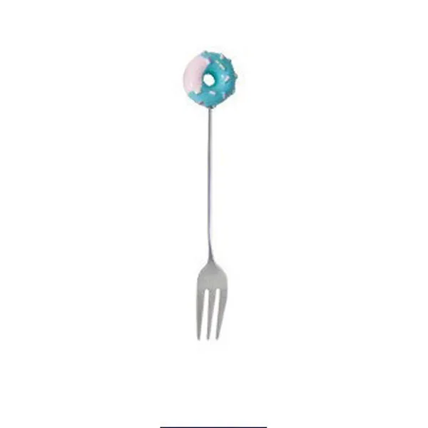 Blue Fork Нержавеющая сталь Кофе ложка и вилка для фруктов стильная футболка с изображением персонажей видеоигр пончик пончики украшения десертная ложка, кухонная посуда инструменты - Цвет: Blue Fork