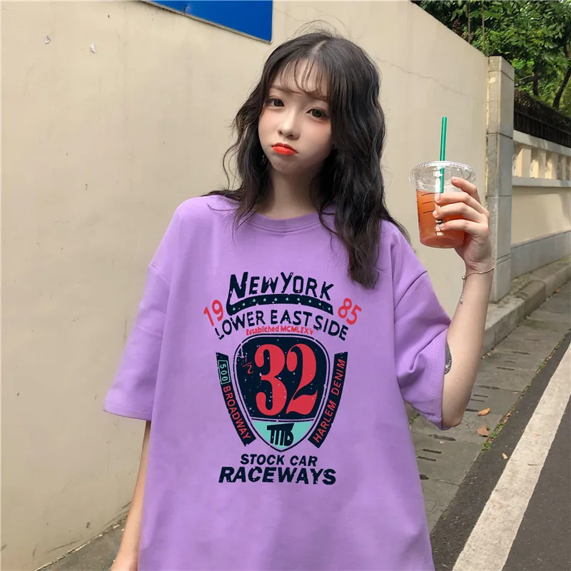 

Women's tee 2019 Summer Oversized O Neck Tshirt Cartoon Tees Student's Casual harajuku Female Loose Tee Young Tops Team Tees Hot