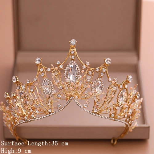 Gold Color Хрустальные Свадебные короны для невесты, корона для волос, тиара, золотые свадебные аксессуары для волос, Хрустальная свадебная тиара для женщин, свадебные украшения для волос - Окраска металла: Gold Color