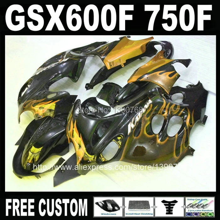 Набор обтекателей для мотоциклов SUZUKI KATANA GSX600F 2003 2006 комплект с золотым пламенем
