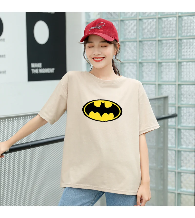 Летние новые женские повседневные футболки с коротким рукавом из хлопка Harajuku Kawaii Batman с принтом из мультфильма Топы уличная футболки tumblr рубашка Femme