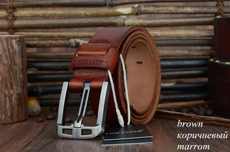 XF005 brown COWATHER Изысканный мужские ремни корова натуральная кожа пояса для мужчин сплава пряжкой мужской ремень cinturones hombre - Цвет: XF005 brown