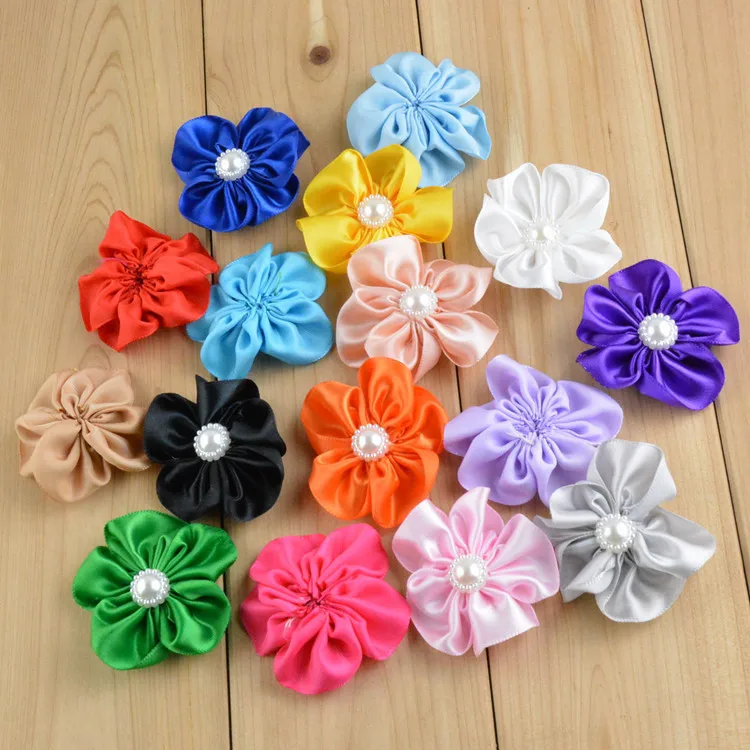 100 шт./лот 16 видов цветов DIY ленты ручной работы Цветы с жемчугом|ribbon handmade flowers|handmade