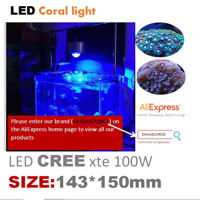 Светодиодный аквариум освещение полный спектр 100w CREE LED лампа для морских
